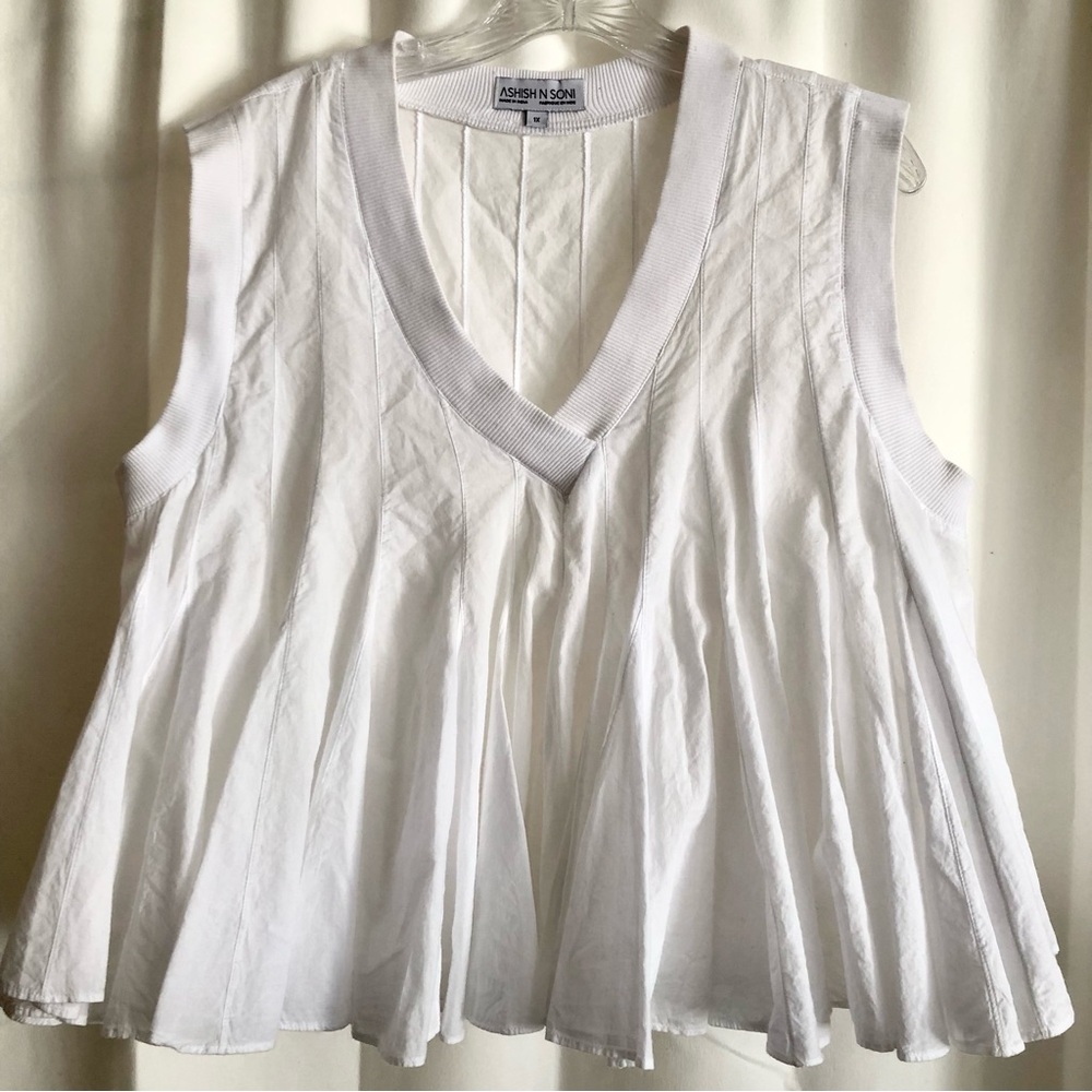Anthropologie Ashish N Soni White Baby Doll Swing Top Poplin v neck cropped  1X - Picture 3 of 11